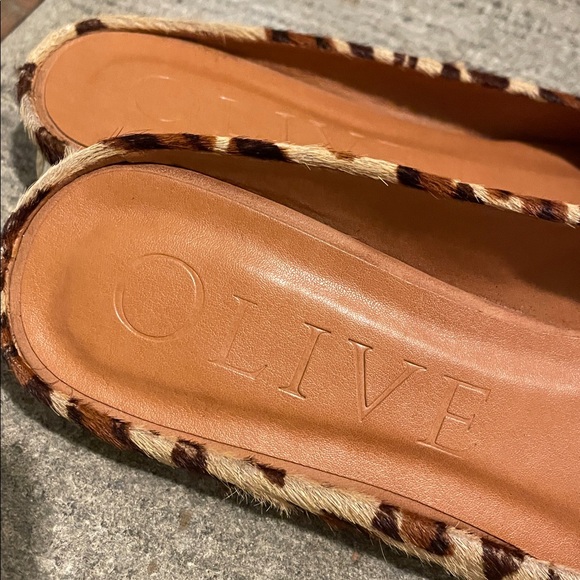 Olive Leopard Print Mules Flats Size7 Calf Hair Textured Upper Styled Clmfort - Picture 5 of 13